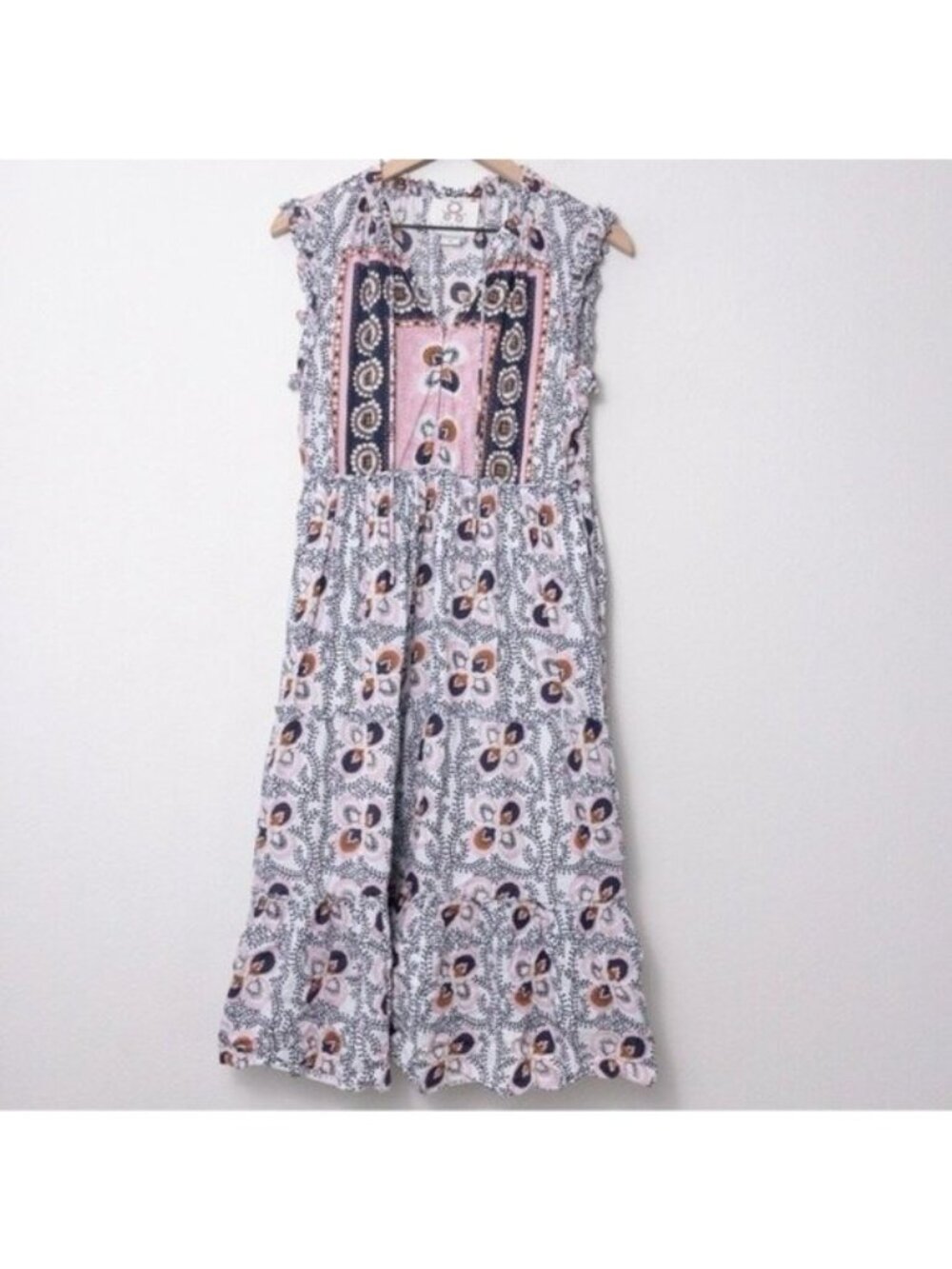 Figue Lily Cara Dress S Bohemian Cotton Cottagecore Floral Bib Ruffle - Picture 4 of 12